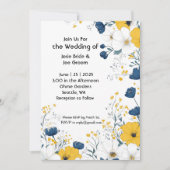 Boho jaune fleurs blanches faire-part de mariage (Devant)