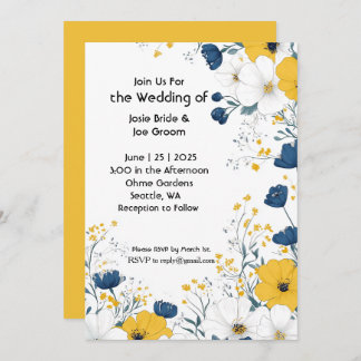 Boho jaune fleurs blanches faire-part de mariage