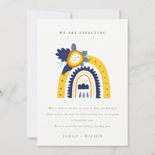Boho jaune Floral Rainbow Baby Faire-part (Devant)