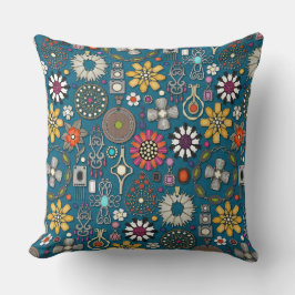 Boho Jewel Treasures Pauw blauw Kussen
