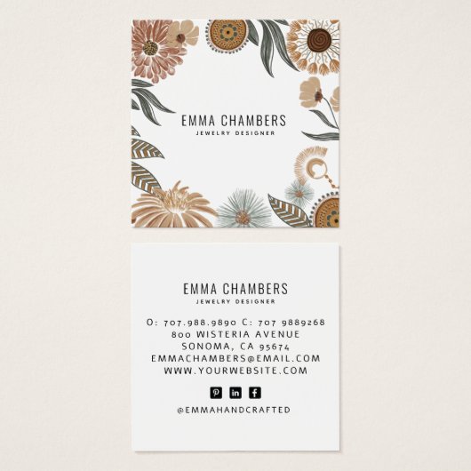 Boho Jewelry Designer Floral Carré Cartes d'affich (Devant & derrière)