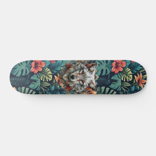 Boho Jungle White Wolf Skateboard  (Horz)