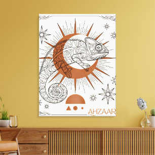 Boho Kameleon Zon en Sterren Reptiel Kunst Canvas Afdruk