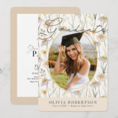 Boho kamille Waterverf Bloemen Foto Afstuderen Kaart (Voorkant / Achterkant)