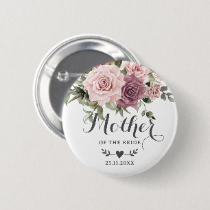Boho Kaneel Roze Blush Roze Bloem Bruidsfeestje Ronde Button 5,7 Cm