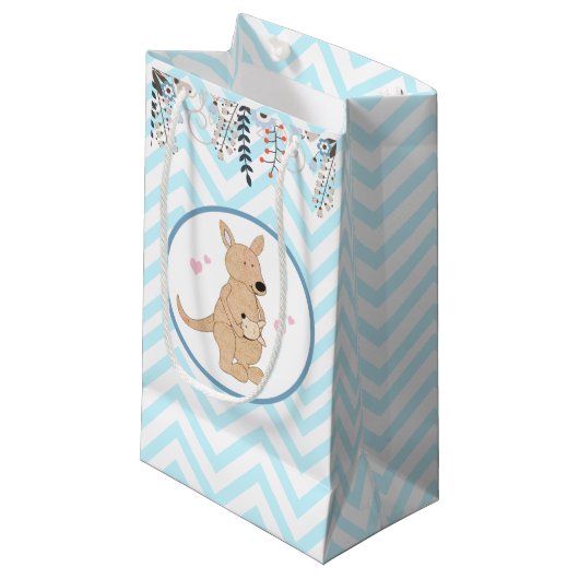 Boho Kangaroo Blue Chevron Floral Gift Bag Klein Cadeauzakje (Voorkant Gekanteld)