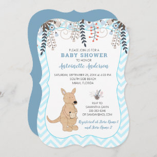 Boho Kangaroo Waterverf Floral Boy Baby shower Kaart