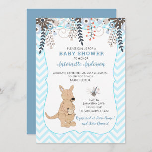 Boho Kangaroo Waterverf Floral Boy Baby shower Kaart