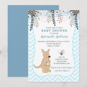 Boho kangoeroe watercolor bloemen jongens babyshow kaart