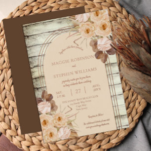Boho Karamelrozen   Gedroogde Grassen Bruiloft Folie Uitnodiging