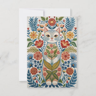 Boho kat en bloemen bedankkaart