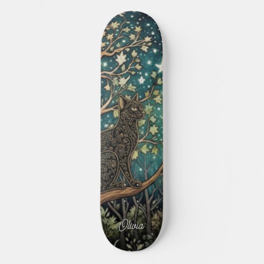 Boho kat sterrenhemel boslandschap skateboard (Voorkant)