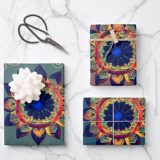 Boho Keltische Regenboog Bloem Mandala Inpakpapier Vel (Voorkant)