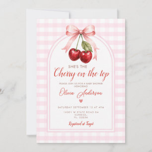 Boho Kers op Top Baby Shower Roze Strik Gingham Kaart