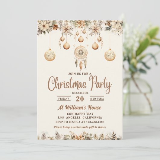 Boho Kerst Bloemen Kerstfeest Kaart (Staand voorkant)