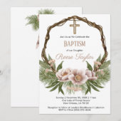 Boho Kerst Houten Krans Doop Kaart (Voorkant / Achterkant)