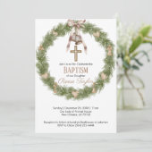 Boho Kerst Houten Krans Doop Kaart (Staand voorkant)