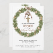 Boho Kerst Houten Krans Doop Kaart (Voorkant / Achterkant)