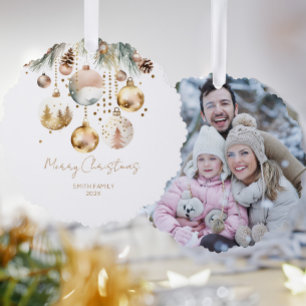 Boho Kerst sjabloon foto dennen gouden baubles Ornament Kaart