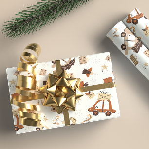 Boho kerstauto en boom cadeaupapier