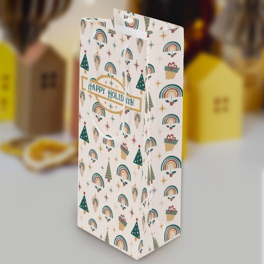 Boho kerstcadeauzak wijn cadeautas