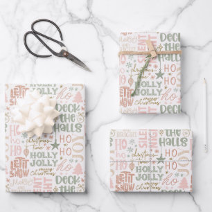Boho Kerstcitaten Groen Roze Terracotta Inpakpapier Vel