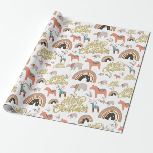 Boho Kerstfeestdag Cadeaupapier (Uitgerold)