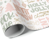 Boho kerstGezegden Groene Roze Terracotta Cadeaupapier (Rol Hoek)