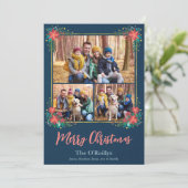 Boho Kerstkaart, Floral Gold Lijst Feestdagenkaart (Staand voorkant)