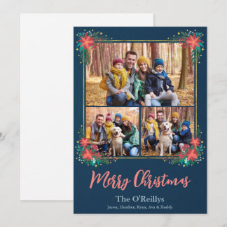 Boho Kerstkaart, Floral Gold Lijst Feestdagenkaart