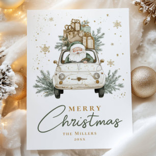 Boho Kerstman Auto Aquarel Kerstmis Feestdagenkaart