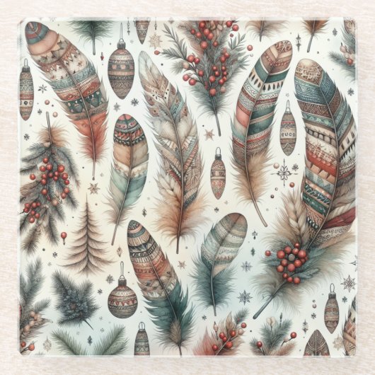 Boho Kerstmis Glazen Onderzetter (Voorkant)