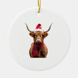 Boho Kerstmis Highland Koe T-Shirt (4) Keramisch Ornament