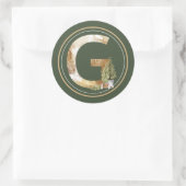 Boho Kerstmonogram G met pijnbomen Ronde Sticker (Tas)