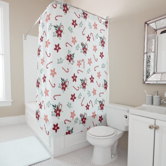 Boho Kerststijl Floral Candy Canes Douchegordijn (In situ)