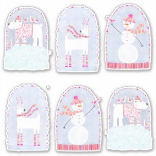 Boho KerstWinter Deer Beer en Snowman Sticker