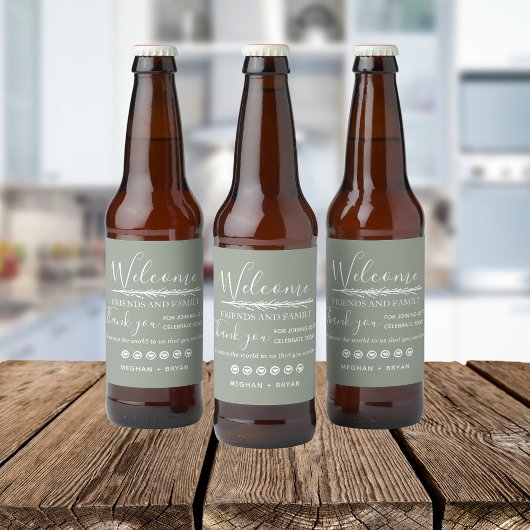 Boho Khaki Green Welkom op onze bruiloft Bier Etiket