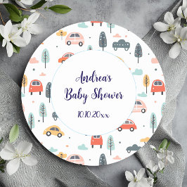 Boho Kinder auto's, bomen en wolken Patroon Baby s Ronde Sticker