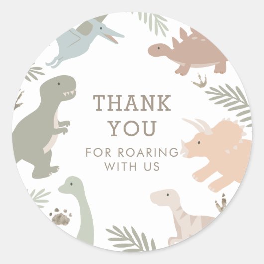 Boho Kinder Dinosaur-Theme Birthday Dank je Ronde Sticker (Voorkant)