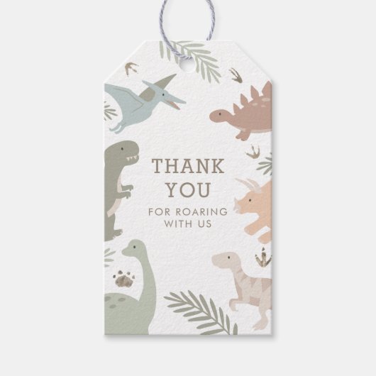 Boho Kinder Dinosaur-Theme Birthday Dank u Labels Cadeaulabel (Voorkant)