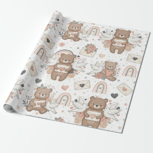 Boho kinderkamer teddyberen met regenbogen - Aards Cadeaupapier