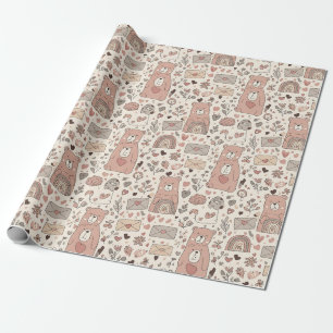 Boho kinderkamer teddyberen met regenbogen - Aards Cadeaupapier