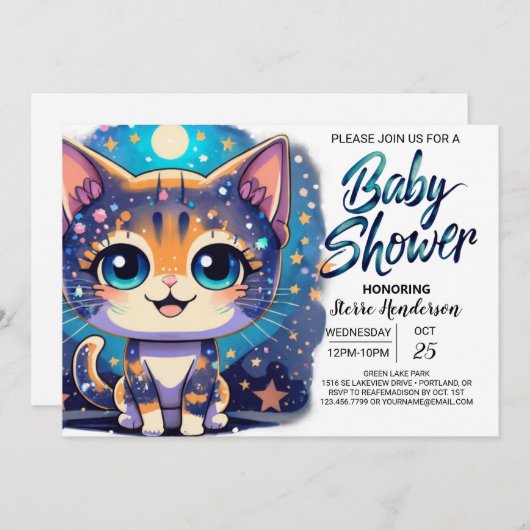 Boho Kitten Online Boy Baby shower Kaart (Voorkant / Achterkant)