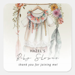 Boho kleding Baby shower dank u Vierkante Sticker