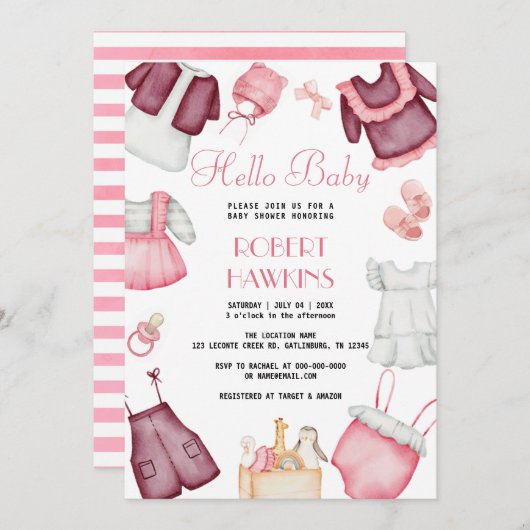 Boho Kleding Meisje Baby shower Uitnodiging (Voorkant / Achterkant)