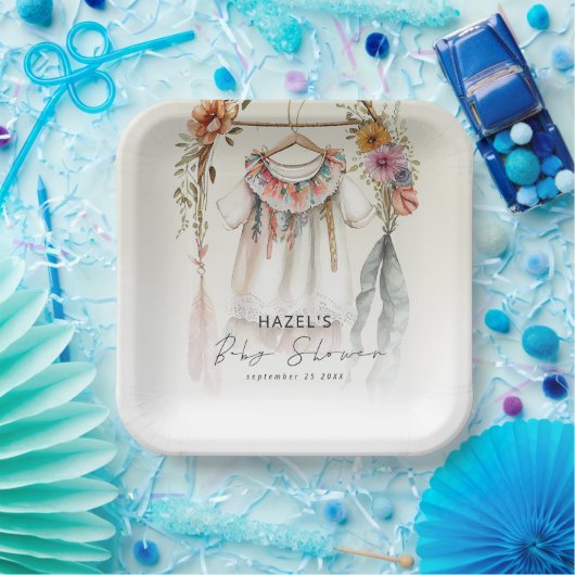 Boho  Kleding Script Baby shower Papieren Bordje (Feest)