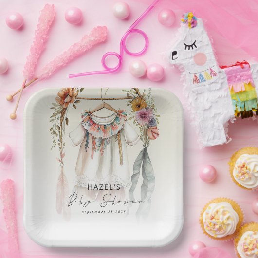 Boho Kleding Script Baby shower Papieren Bordje (Feest)