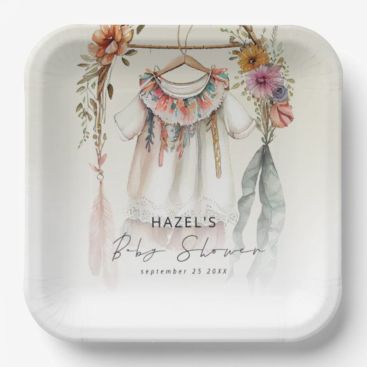 Boho  Kleding Script Baby shower Papieren Bordje (Voorkant)