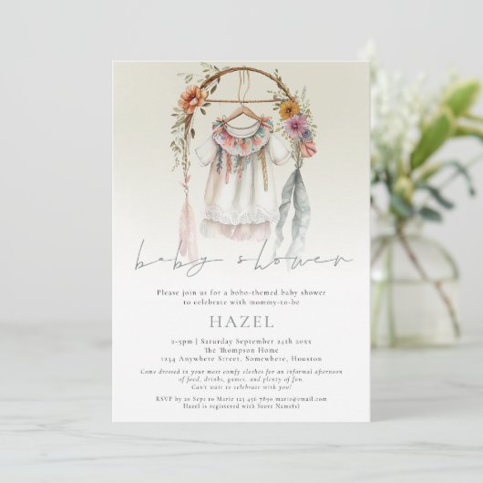 Boho  Kleding Script Boheemse Baby shower Kaart (Staand voorkant)