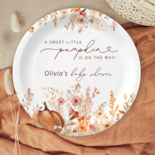 Boho Kleine Pompoen Herfst Wildflower Baby shower Papieren Bordje